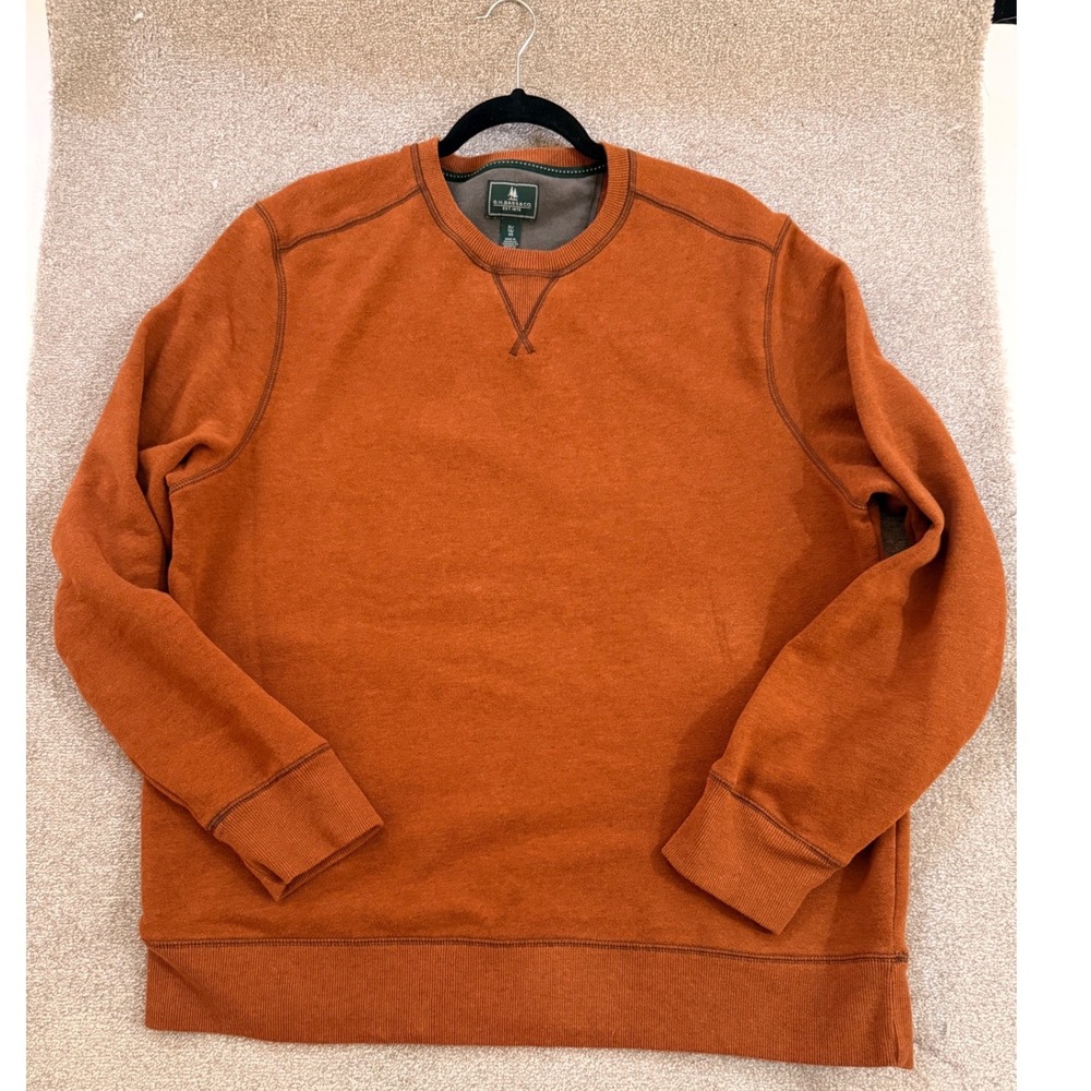 GH Bass Co Mens XL Burnt Orange Crewneck Sweatshirt Contrast Stitch Pullover